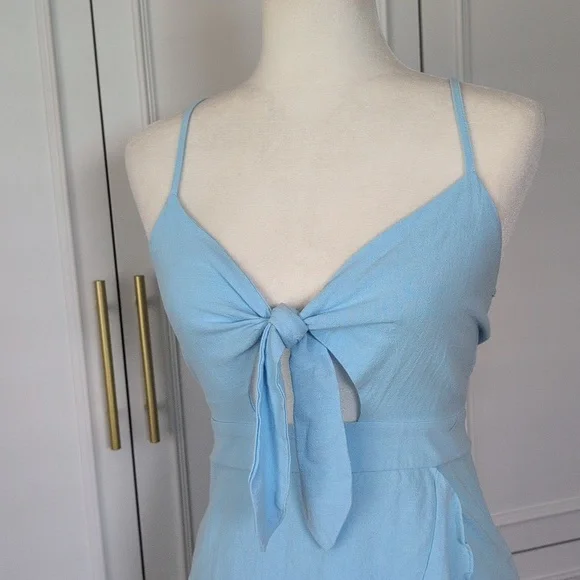 NWT Zaful Light Blue Tie-Front Spaghetti Strap Mini Dress Size 4 - Picture 4 of 9